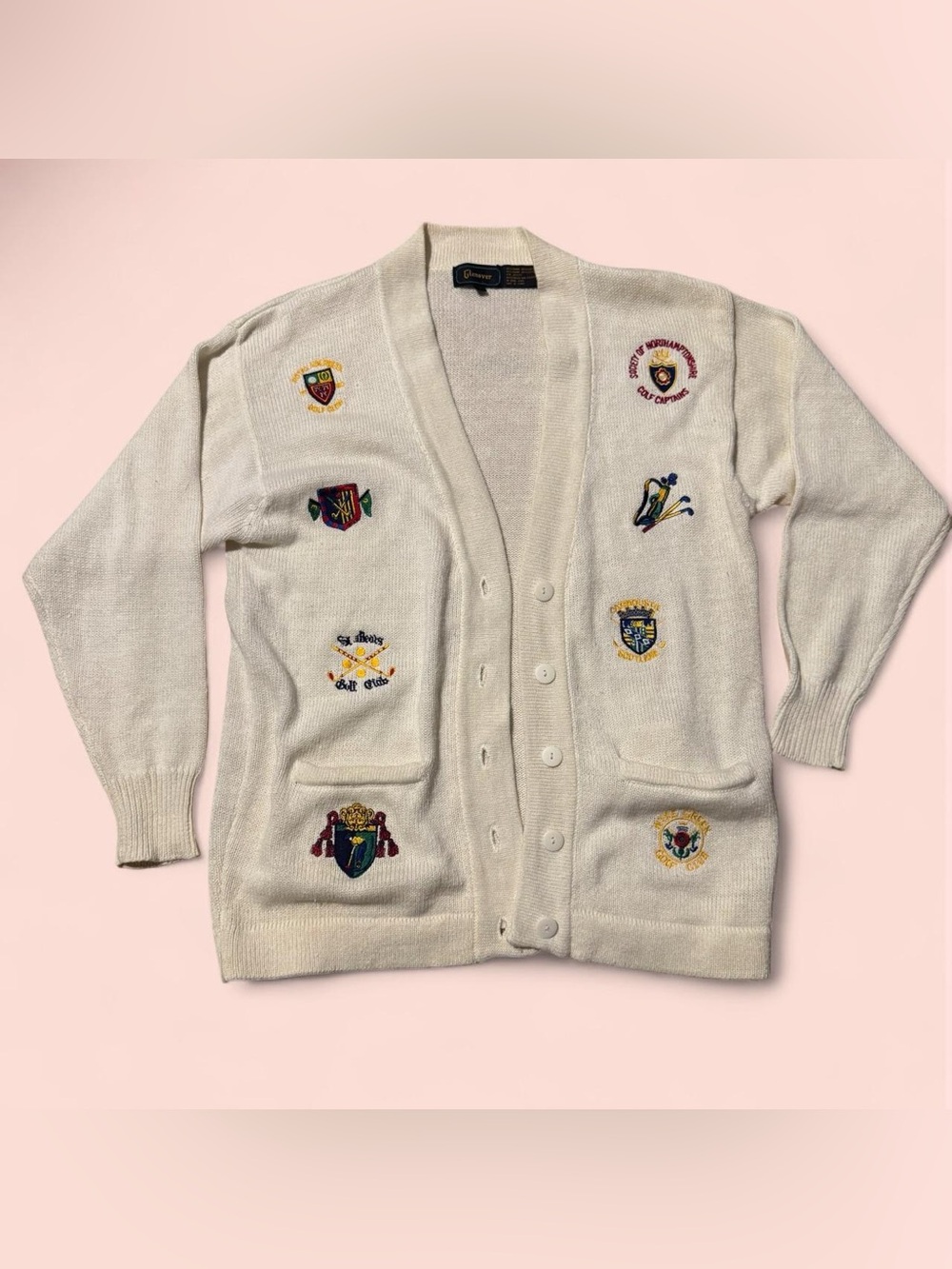 Embroidered Crest Cardigan Sweater - Cream